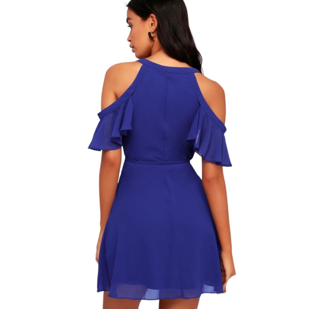 Lulus Bombshell Royal Blue Off-The-Shoulder Wrap Dress Size XL - Picture 6 of 13